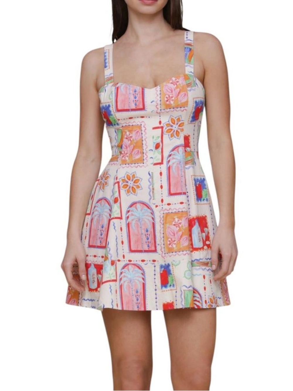 Avec Les Filles Mini Sweetheart Cotton A Line Print Sundress Size 12